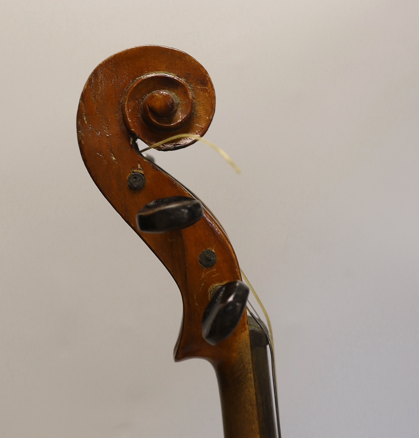 A three quarter size German violin, in case violin 56cm long